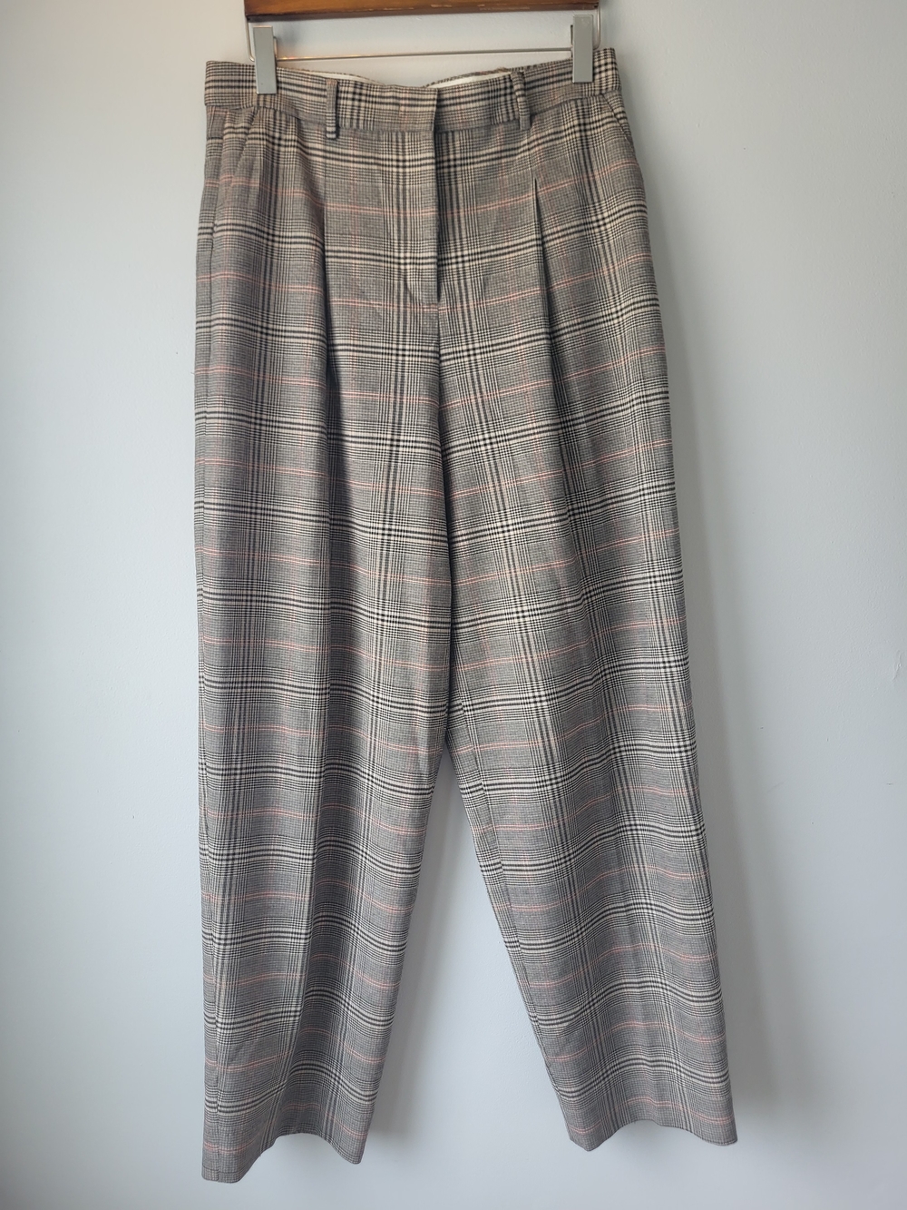 Essentiel Antwerp Wide Leg Old Money Tailored High-Rise Plaid Trousers